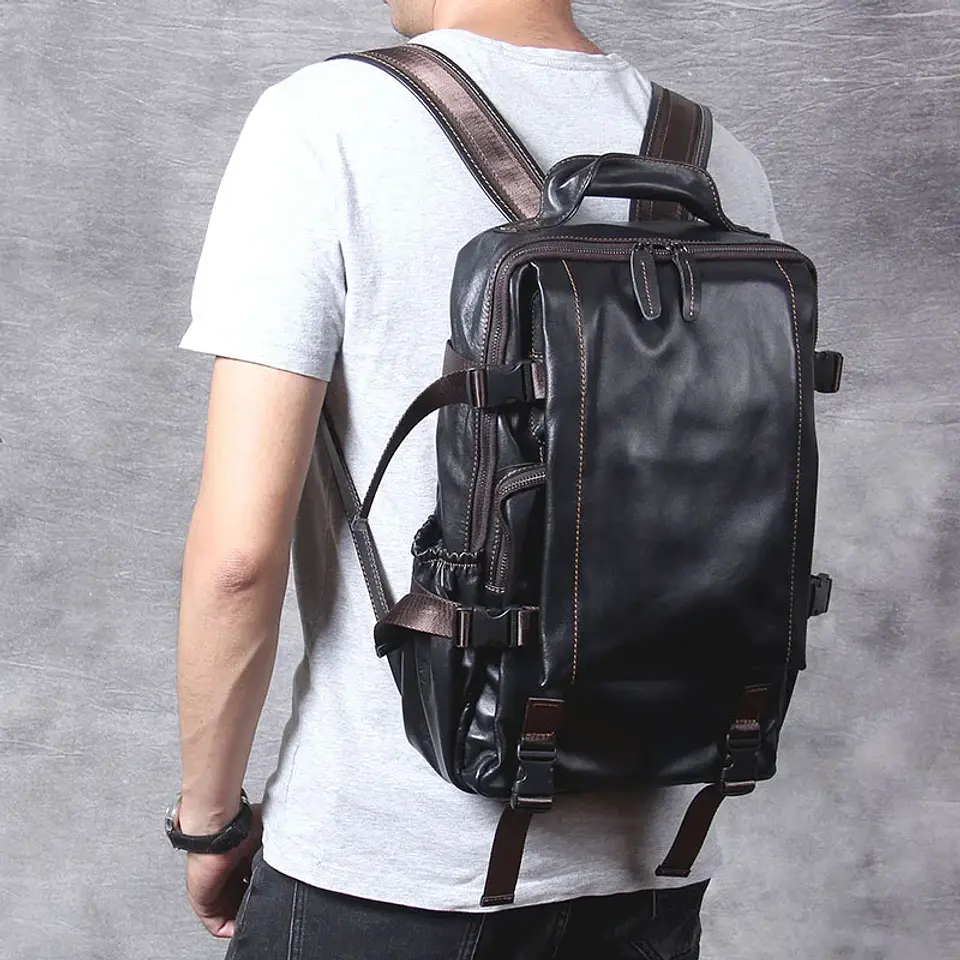 Genuine Leather Men's Backpack – Laptop Compartment 12