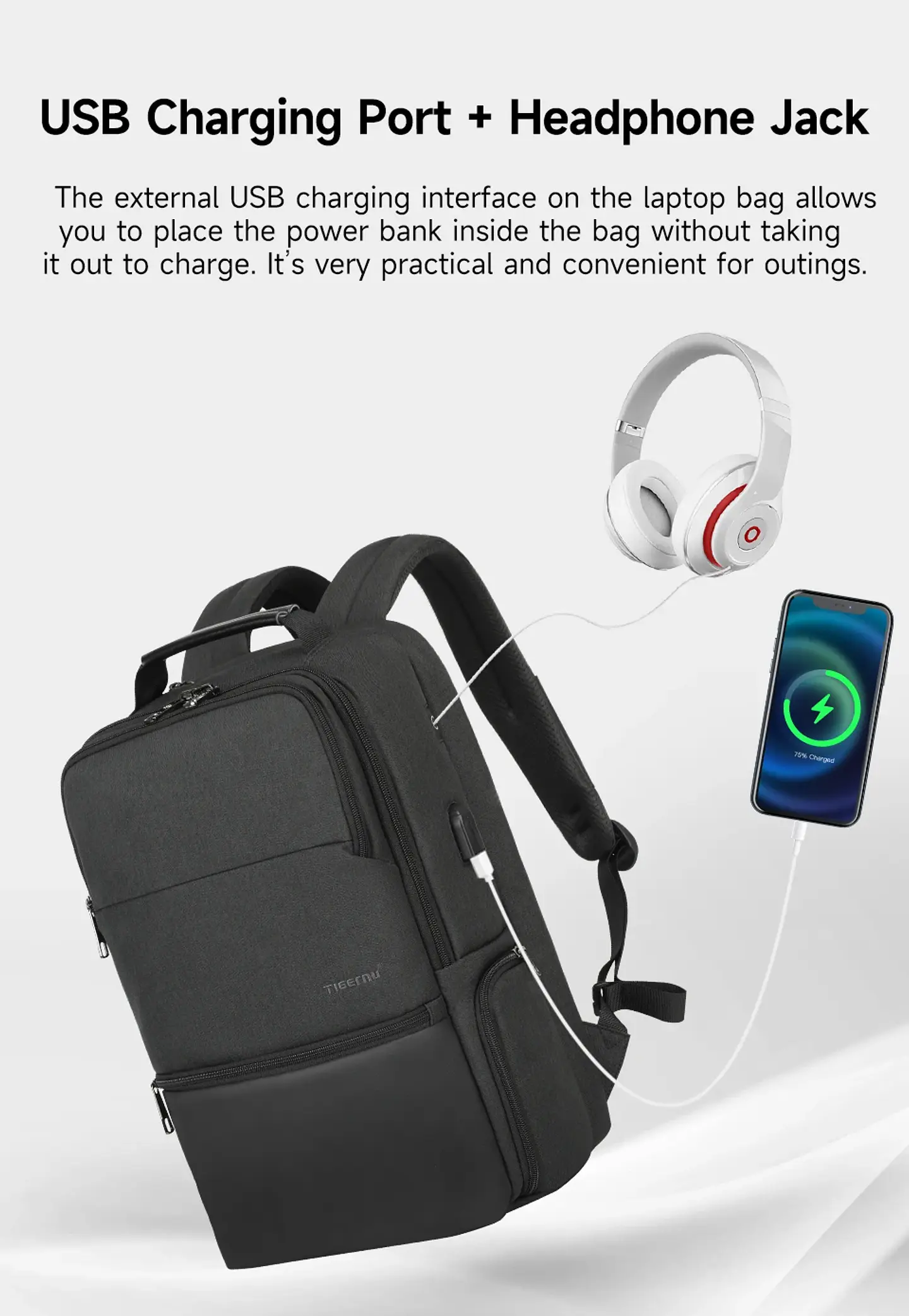 RFID Laptop Backpack – USB Charging, Expandable 9