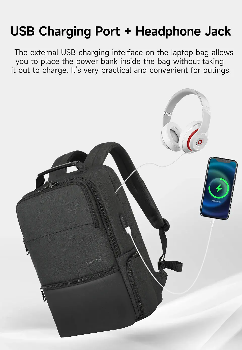 RFID Laptop Backpack – USB Charging, Expandable 9