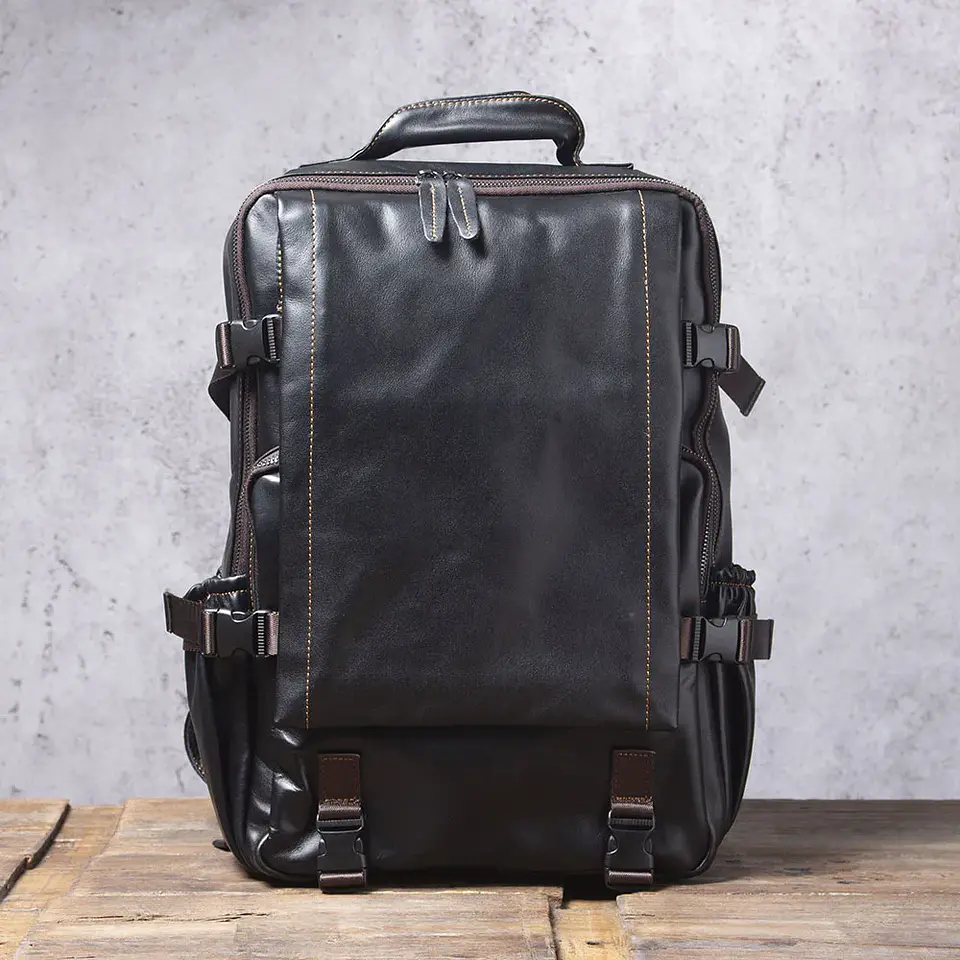 Genuine Leather Men's Backpack – Laptop Compartment 13