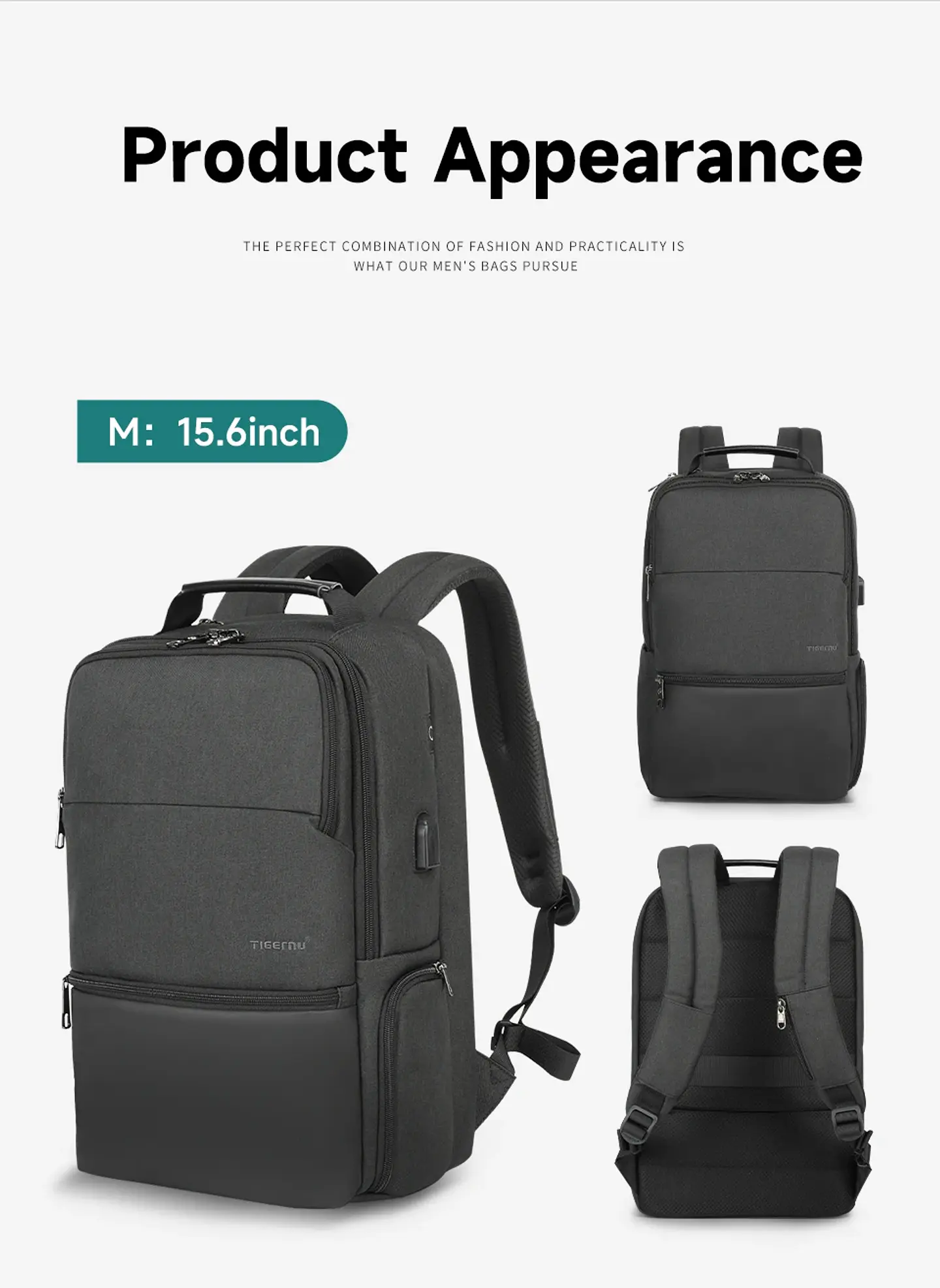 RFID Laptop Backpack – USB Charging, Expandable 12