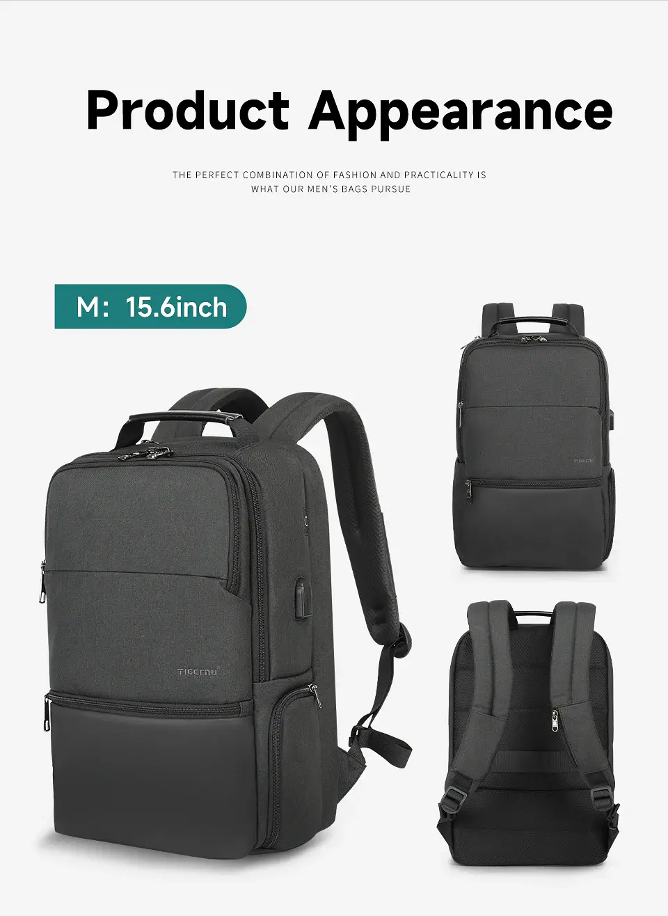 RFID Laptop Backpack – USB Charging, Expandable 12