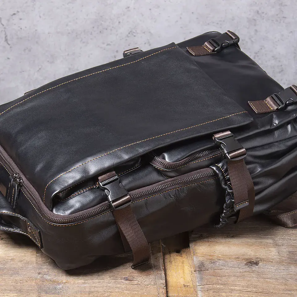 Genuine Leather Men's Backpack – Laptop Compartment 15