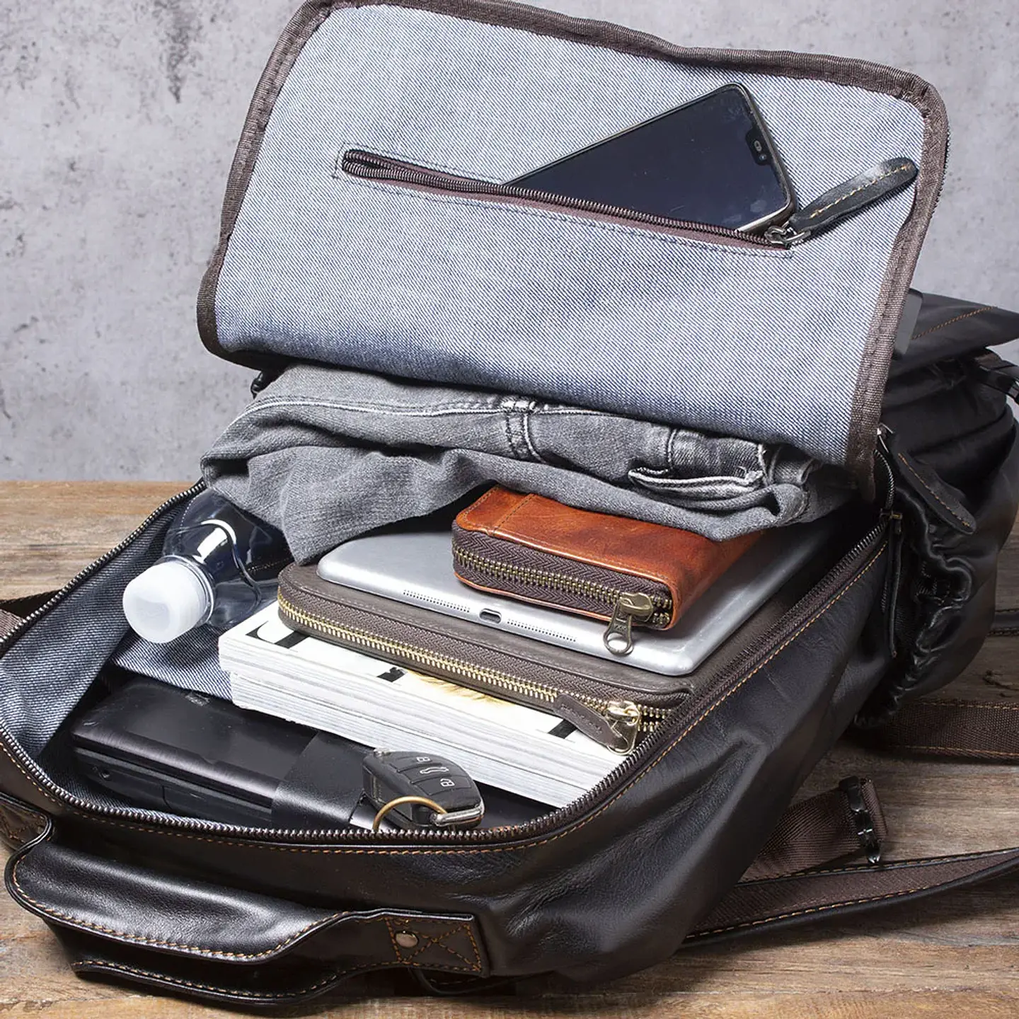 Genuine Leather Men's Backpack – Laptop Compartment 20