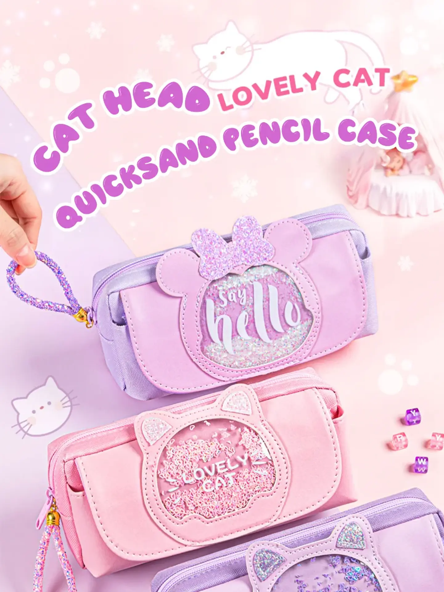 Kawaii Quicksand Pencil Case – Large Capacity 16