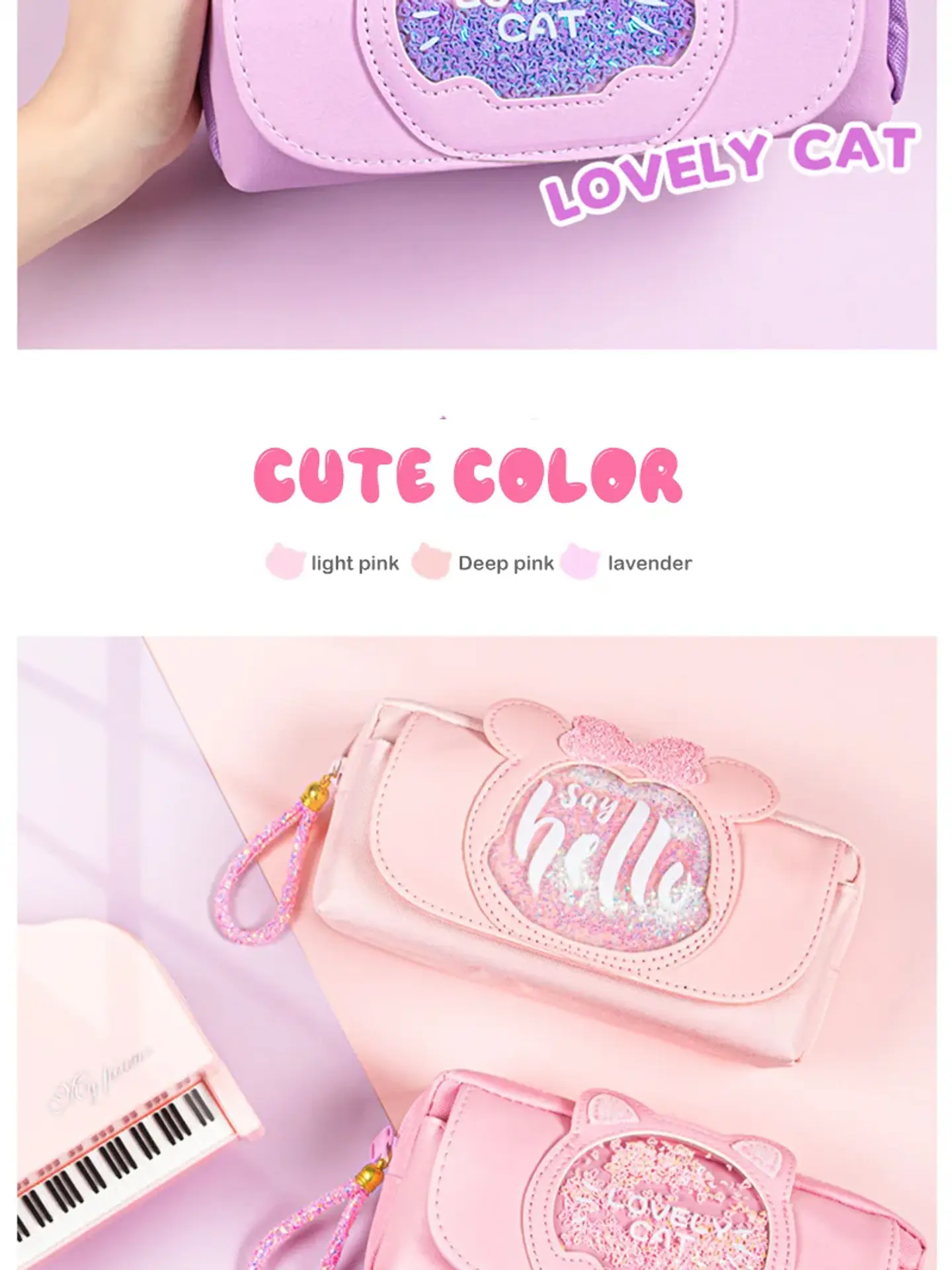 Kawaii Quicksand Pencil Case – Large Capacity 18