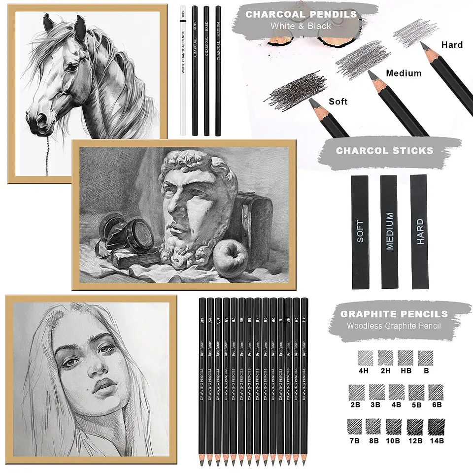 Sketching Kit – Graphite & Charcoal Pencils 5