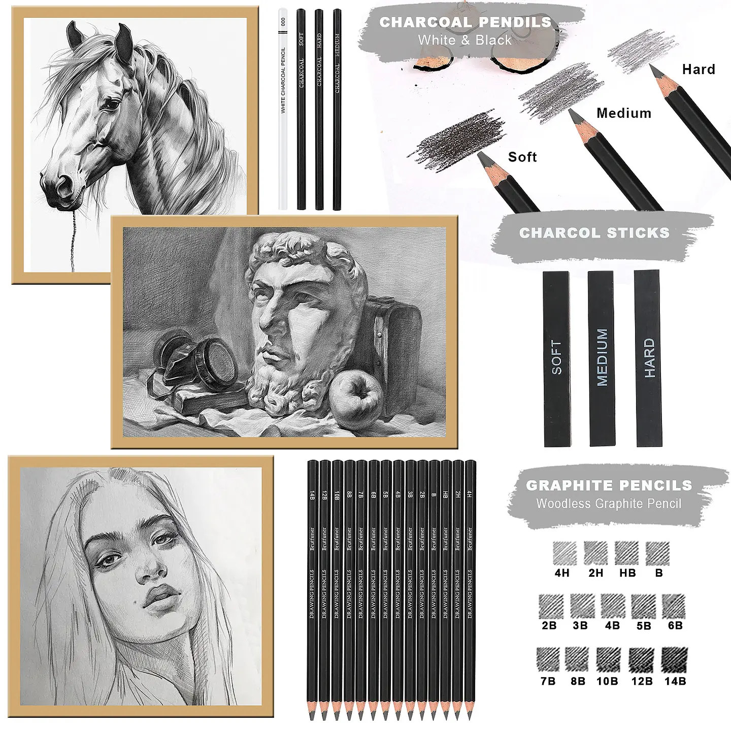 Sketching Kit – Graphite & Charcoal Pencils 16