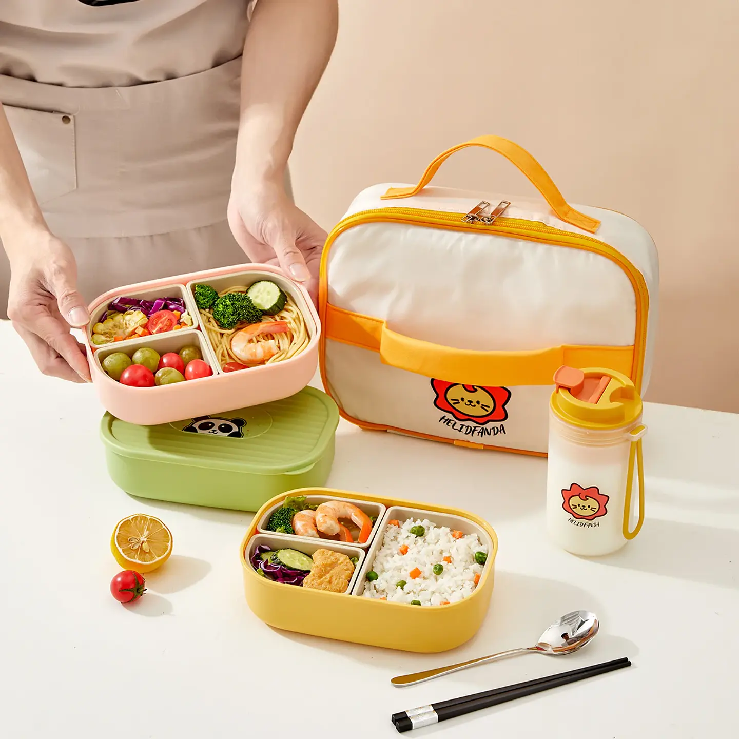 WORTHBUY 3-Grid Divided Lunch Box – Leak-Proof 15