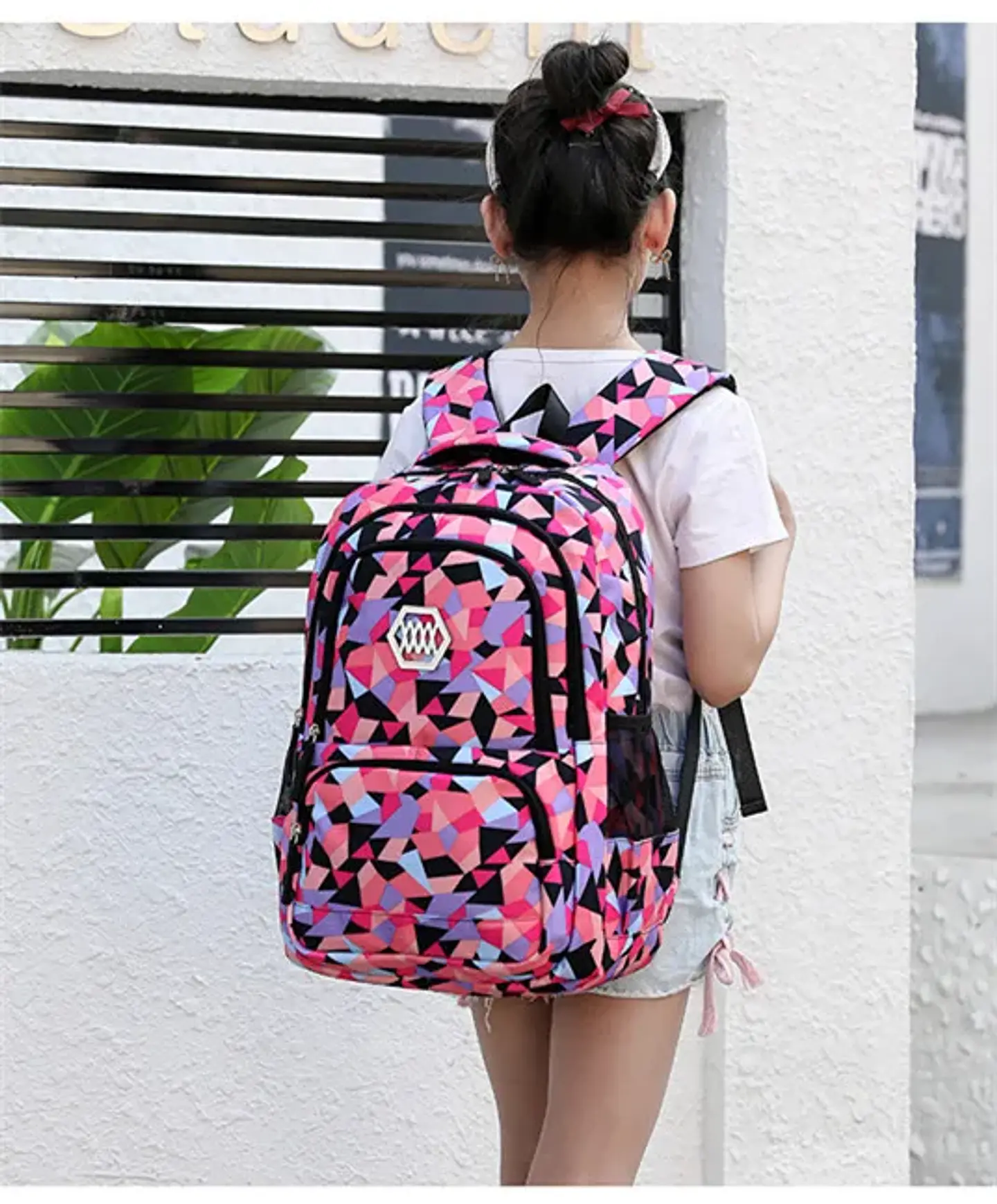 Geometric Print Waterproof Backpack – Girls 1