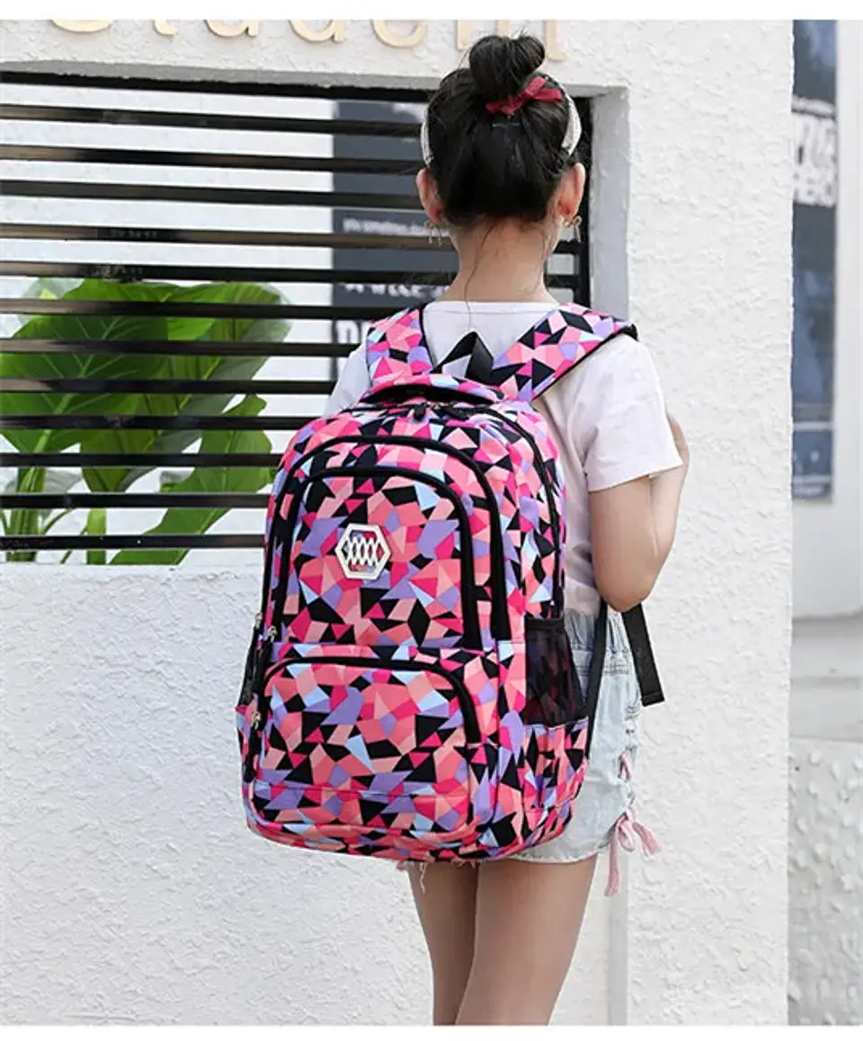 Geometric Print Waterproof Backpack – Girls 1
