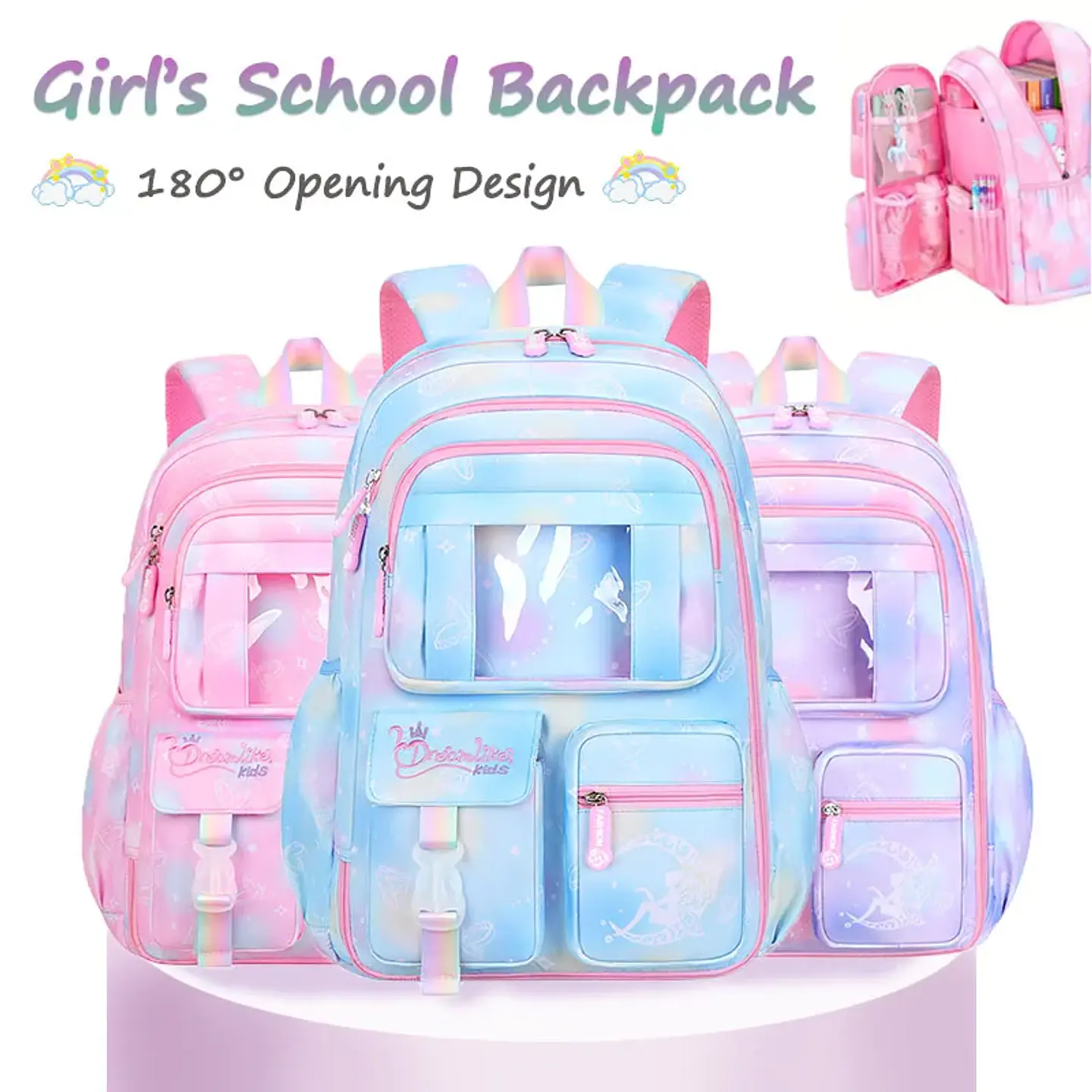 Candy Color Girls Backpack – Side-Open Design 1