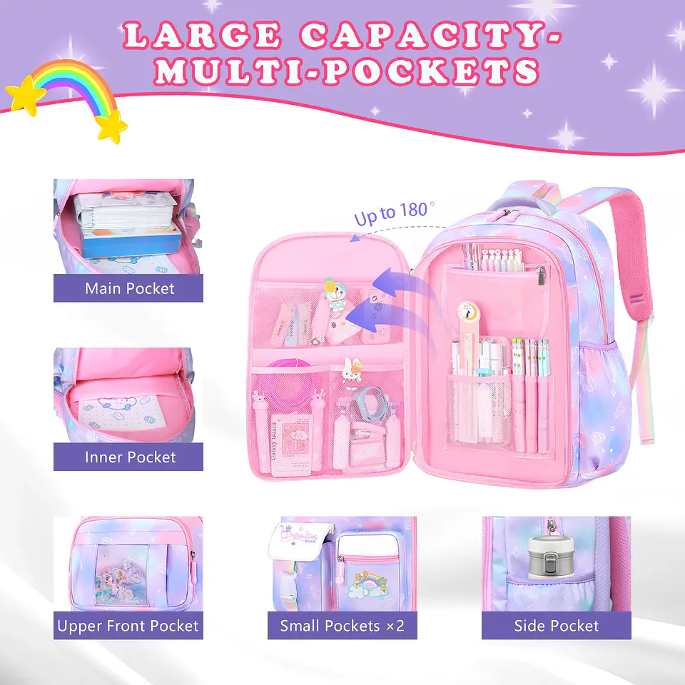 Girls Backpack Set – Water-Resistant 3pcs 4