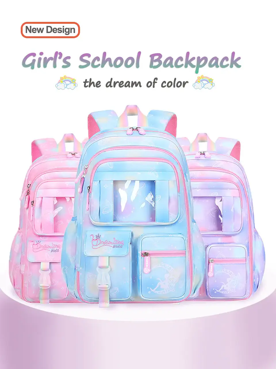 Candy Color Girls Backpack – Side-Open Design 9