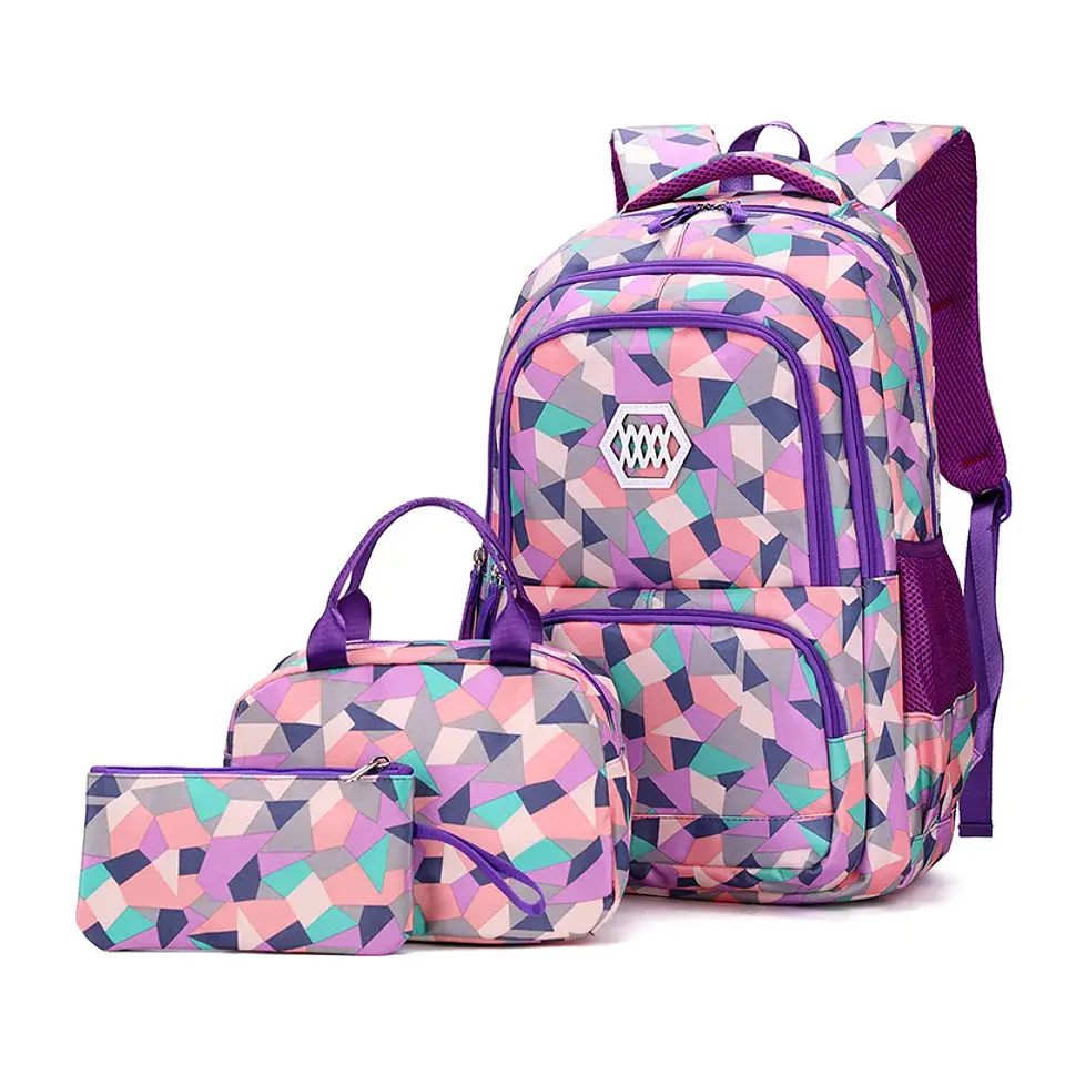 Geometric Print Waterproof Backpack – Girls 12