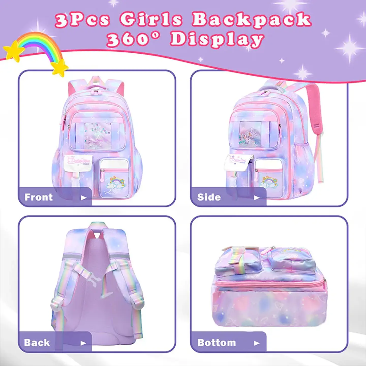 Girls Backpack Set – Water-Resistant 3pcs 10