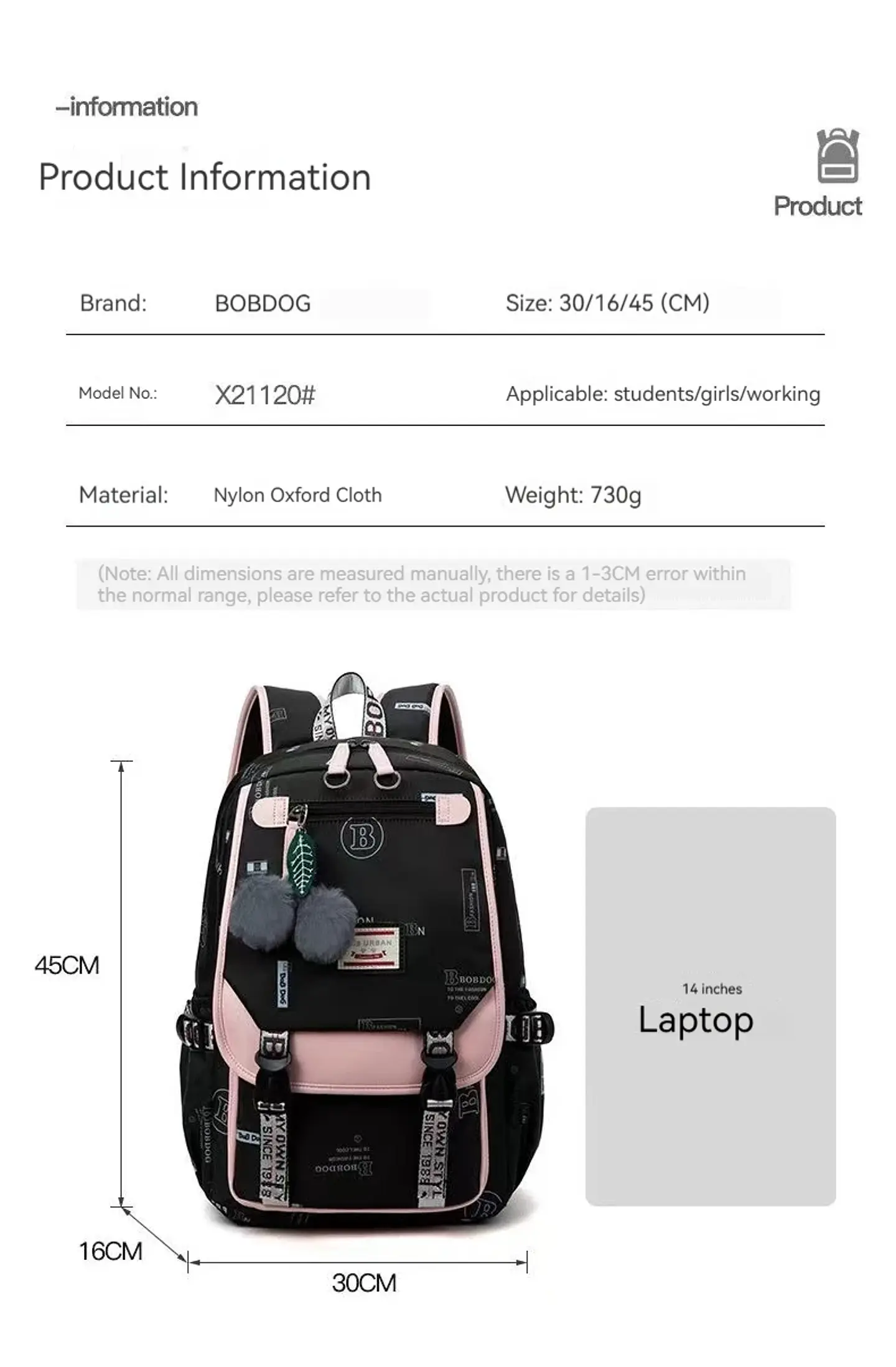 Large Canvas Backpack – Teen Girls School Bag 10