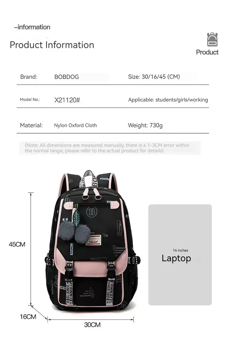 Large Canvas Backpack – Teen Girls School Bag 10