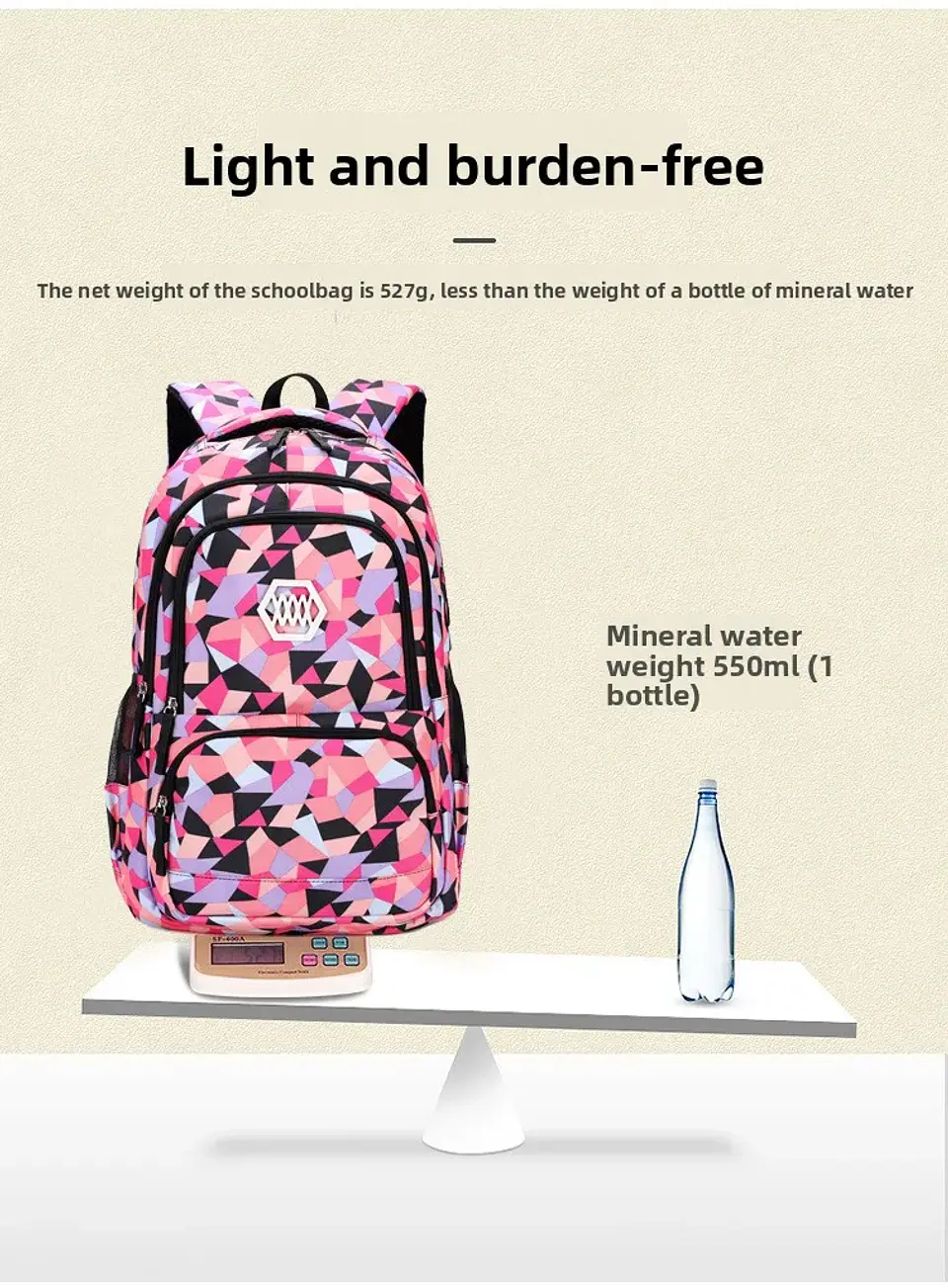 Geometric Print Waterproof Backpack – Girls 15