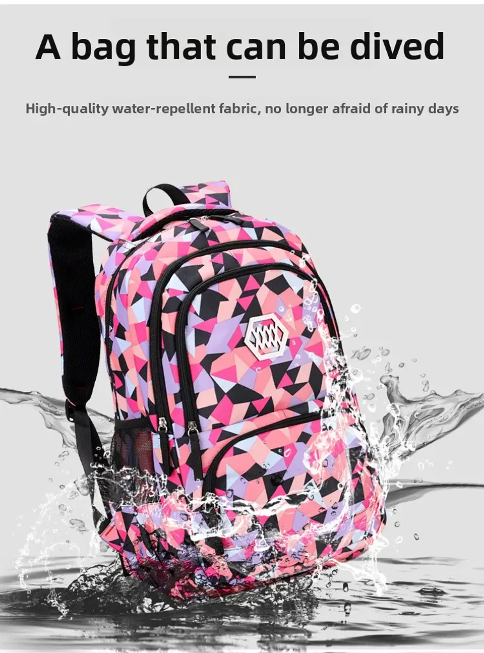 Geometric Print Waterproof Backpack – Girls 16