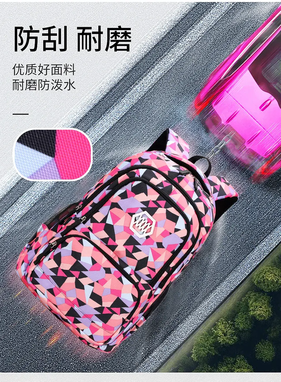 Geometric Print Waterproof Backpack – Girls 17