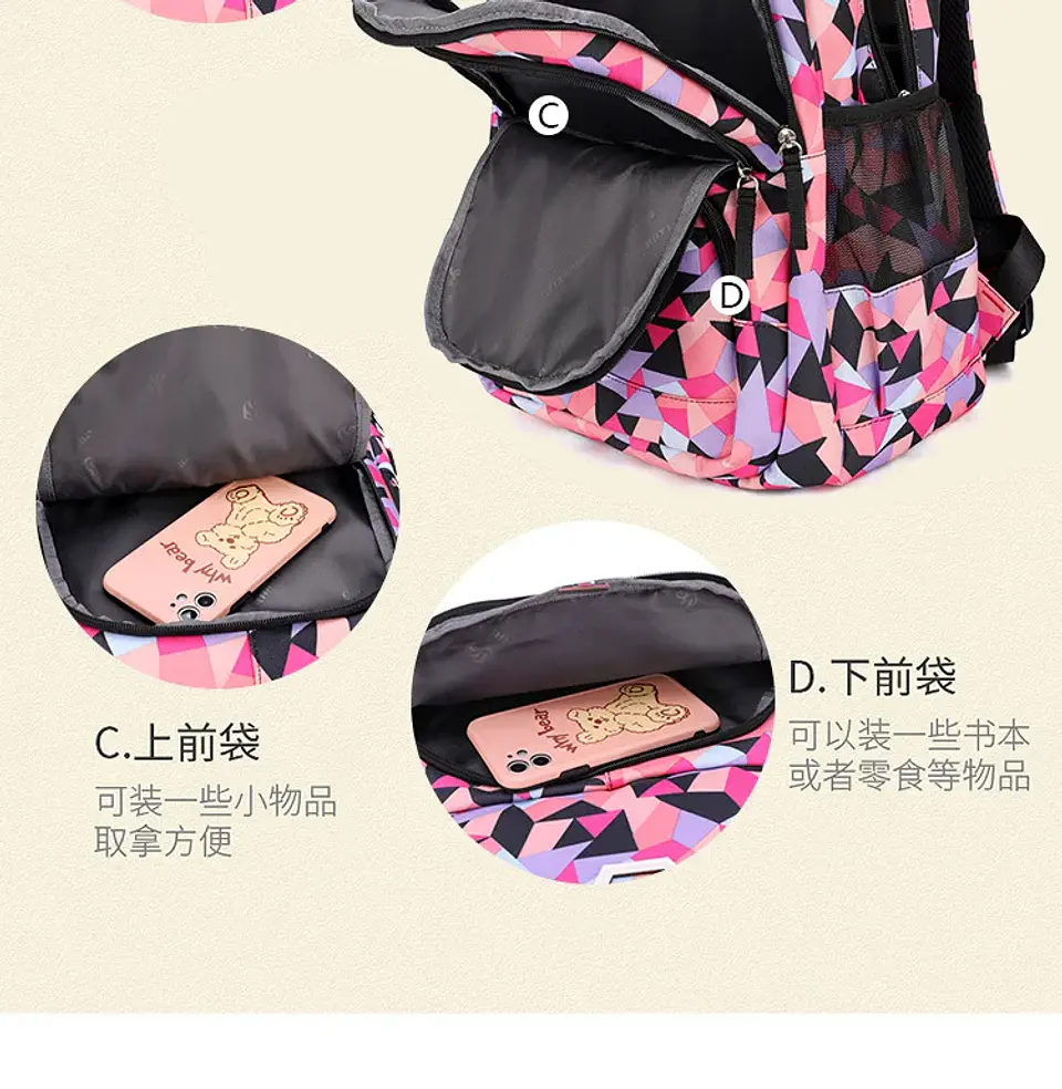 Geometric Print Waterproof Backpack – Girls 21