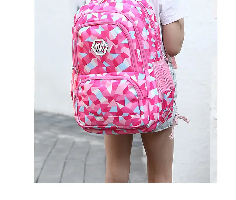 Geometric Print Waterproof Backpack – Girls 24