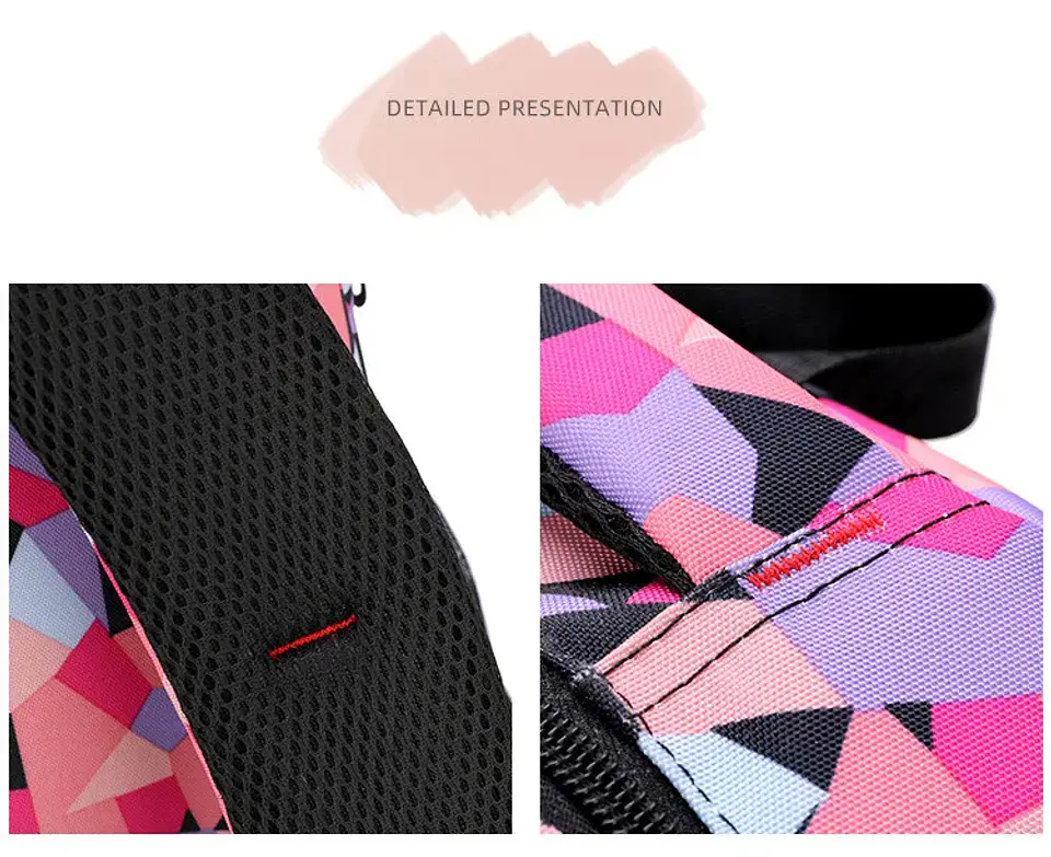Geometric Print Waterproof Backpack – Girls 25