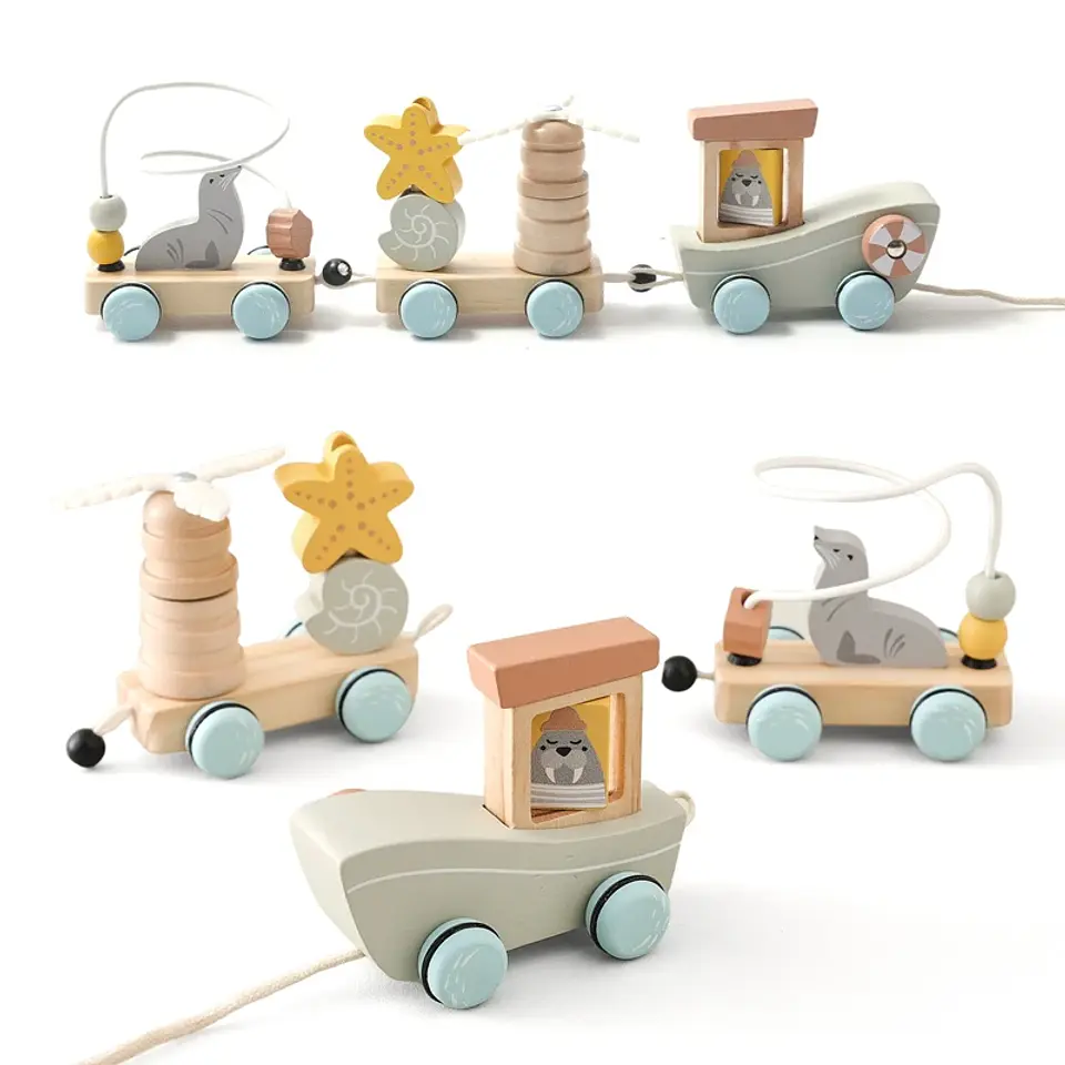 Montessori Wooden Pull Toy – Beads & Life Skills 1