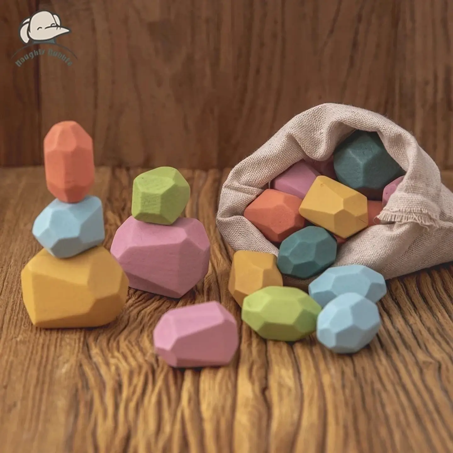 Rainbow Stone Stacking Set – Wooden Balancing Game 1