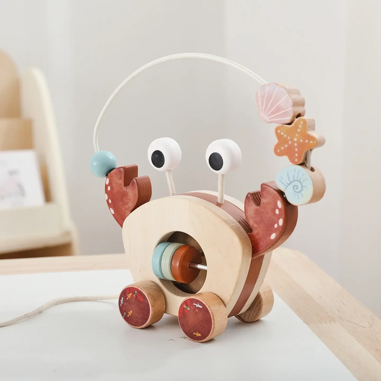 Montessori Wooden Pull Toy – Beads & Life Skills 2