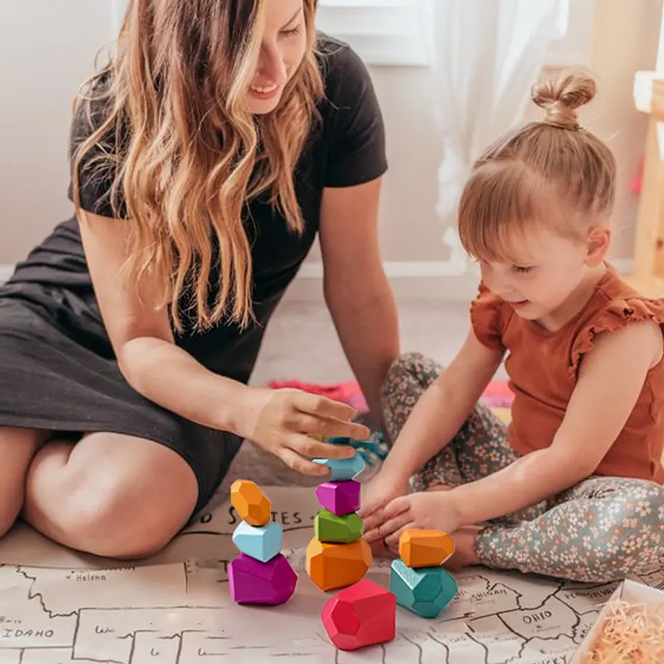 Rainbow Stone Stacking Set – Wooden Balancing Game 6
