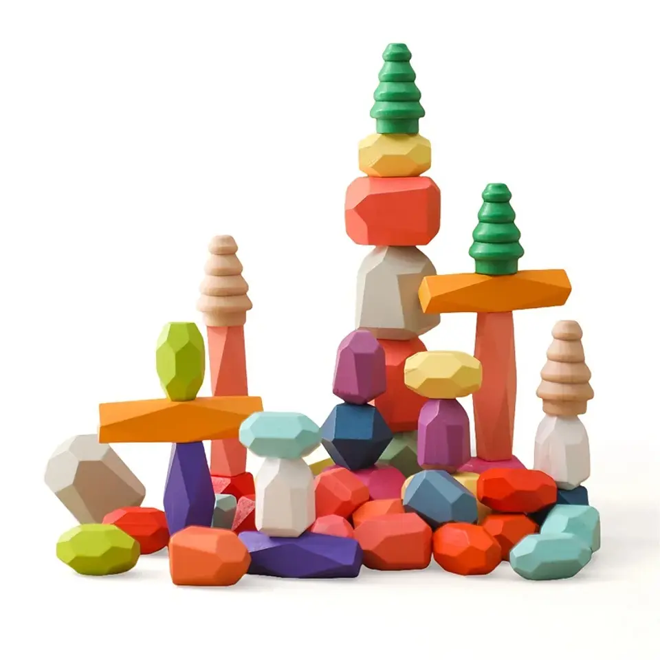 Rainbow Stone Stacking Set – Wooden Balancing Game 7