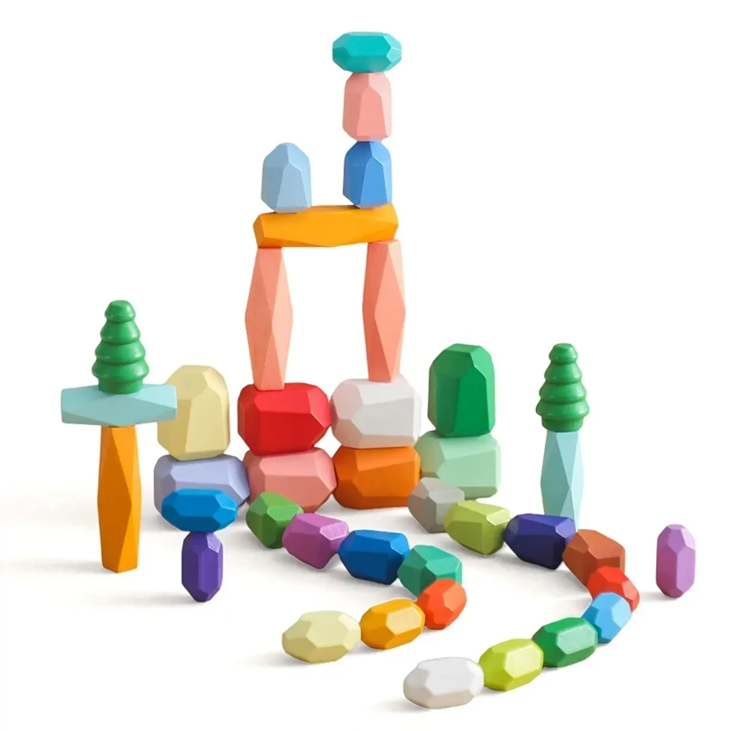 Rainbow Stone Stacking Set – Wooden Balancing Game 8
