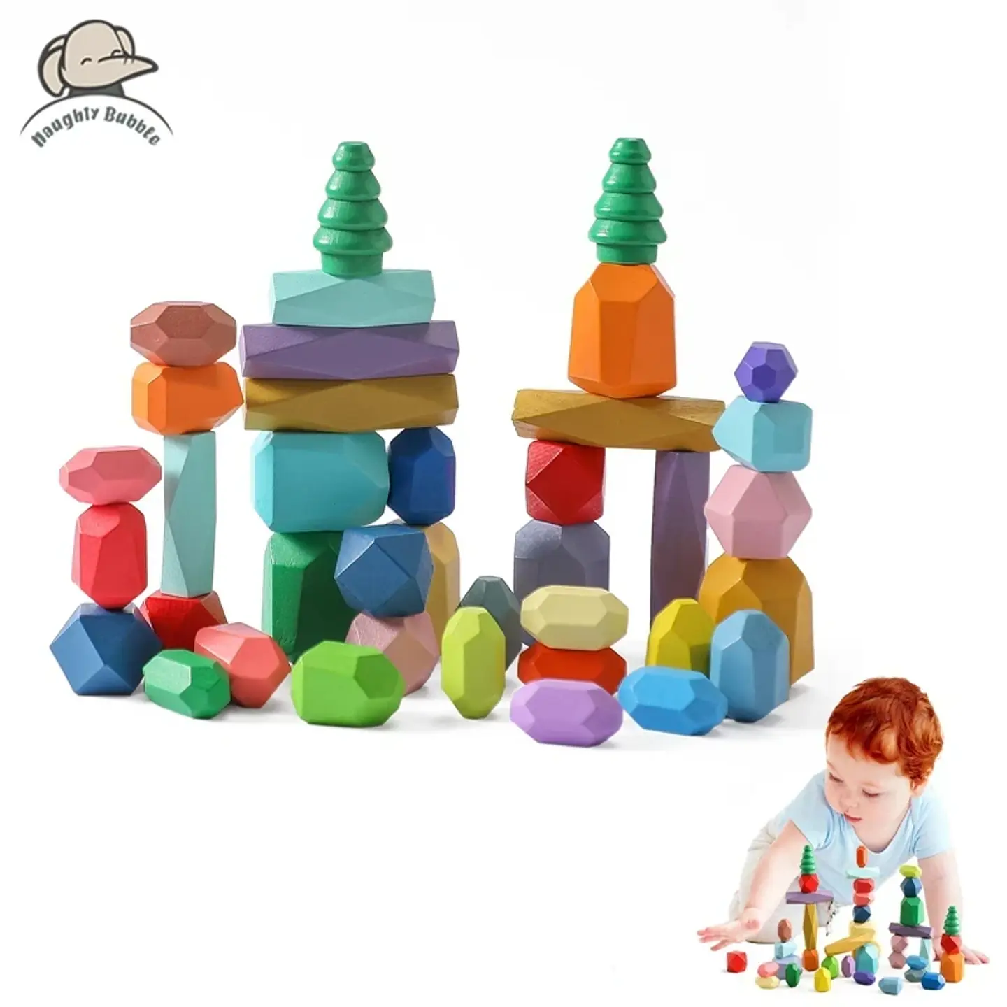 Rainbow Stone Stacking Set – Wooden Balancing Game 10