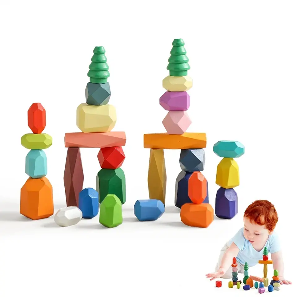 Rainbow Stone Stacking Set – Wooden Balancing Game 11