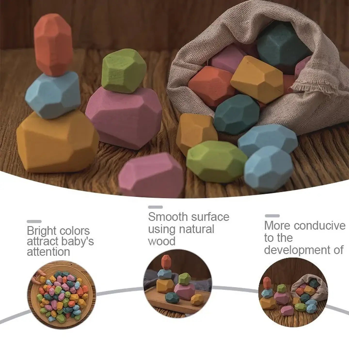 Rainbow Stone Stacking Set – Wooden Balancing Game 13