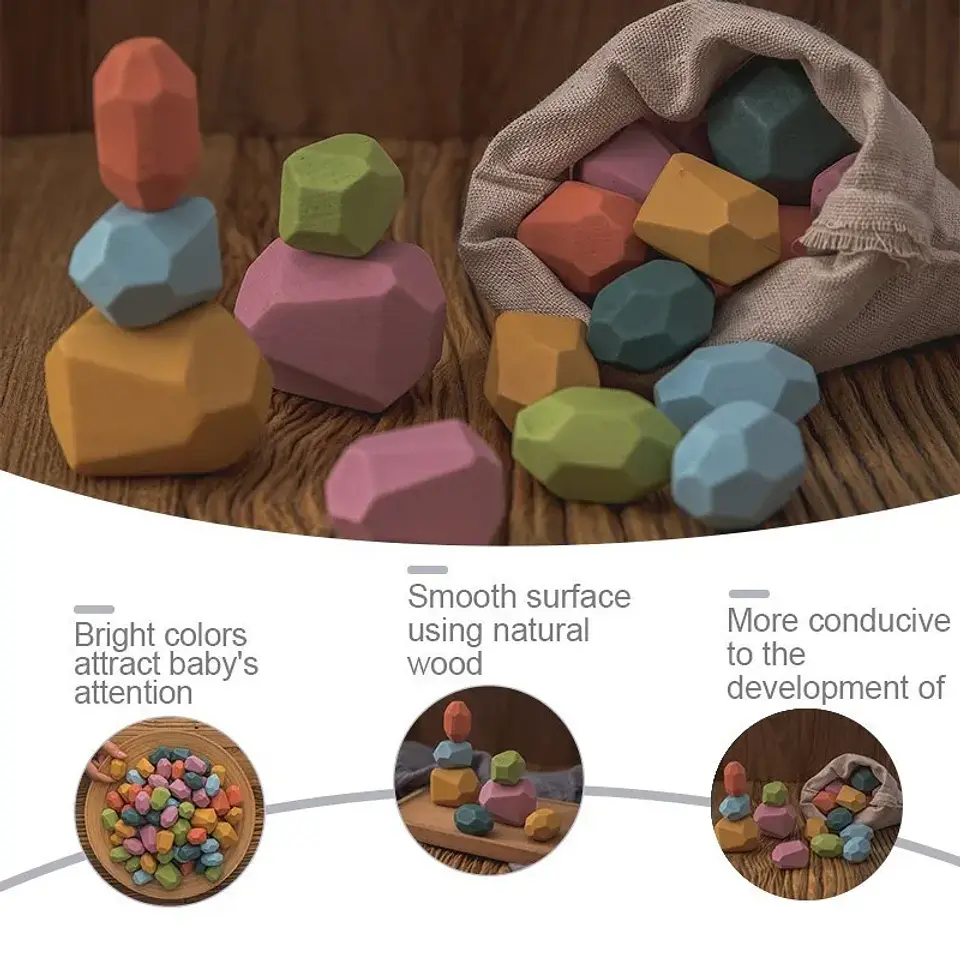 Rainbow Stone Stacking Set – Wooden Balancing Game 13