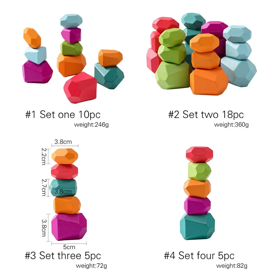 Rainbow Stone Stacking Set – Wooden Balancing Game 15