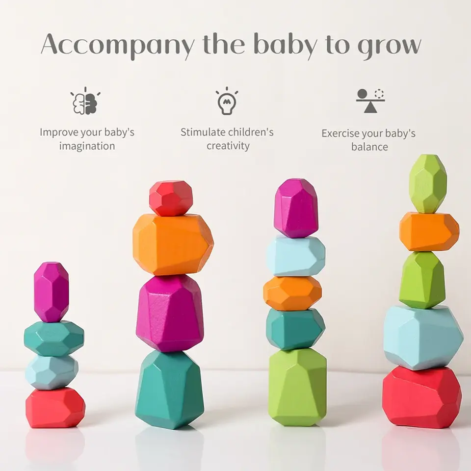 Rainbow Stone Stacking Set – Wooden Balancing Game 18