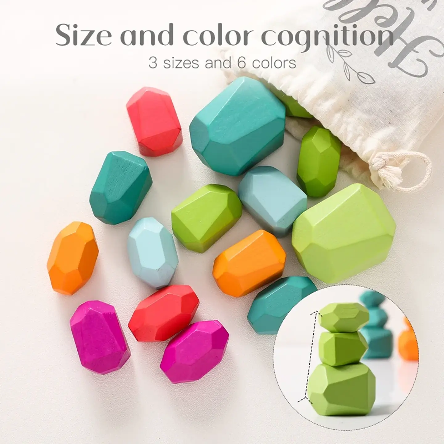 Rainbow Stone Stacking Set – Wooden Balancing Game 19
