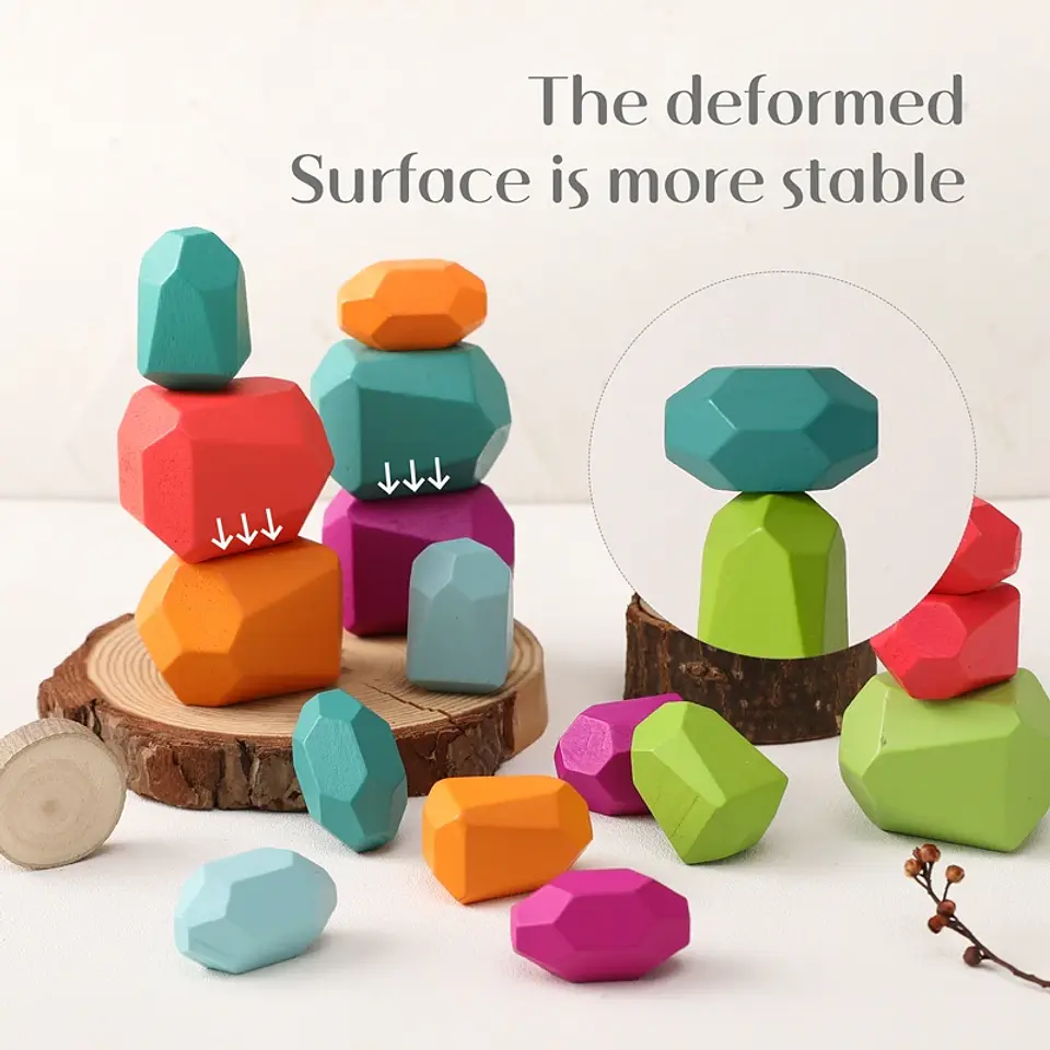 Rainbow Stone Stacking Set – Wooden Balancing Game 20