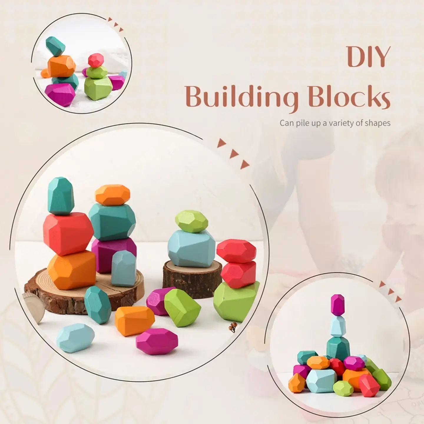 Rainbow Stone Stacking Set – Wooden Balancing Game 21