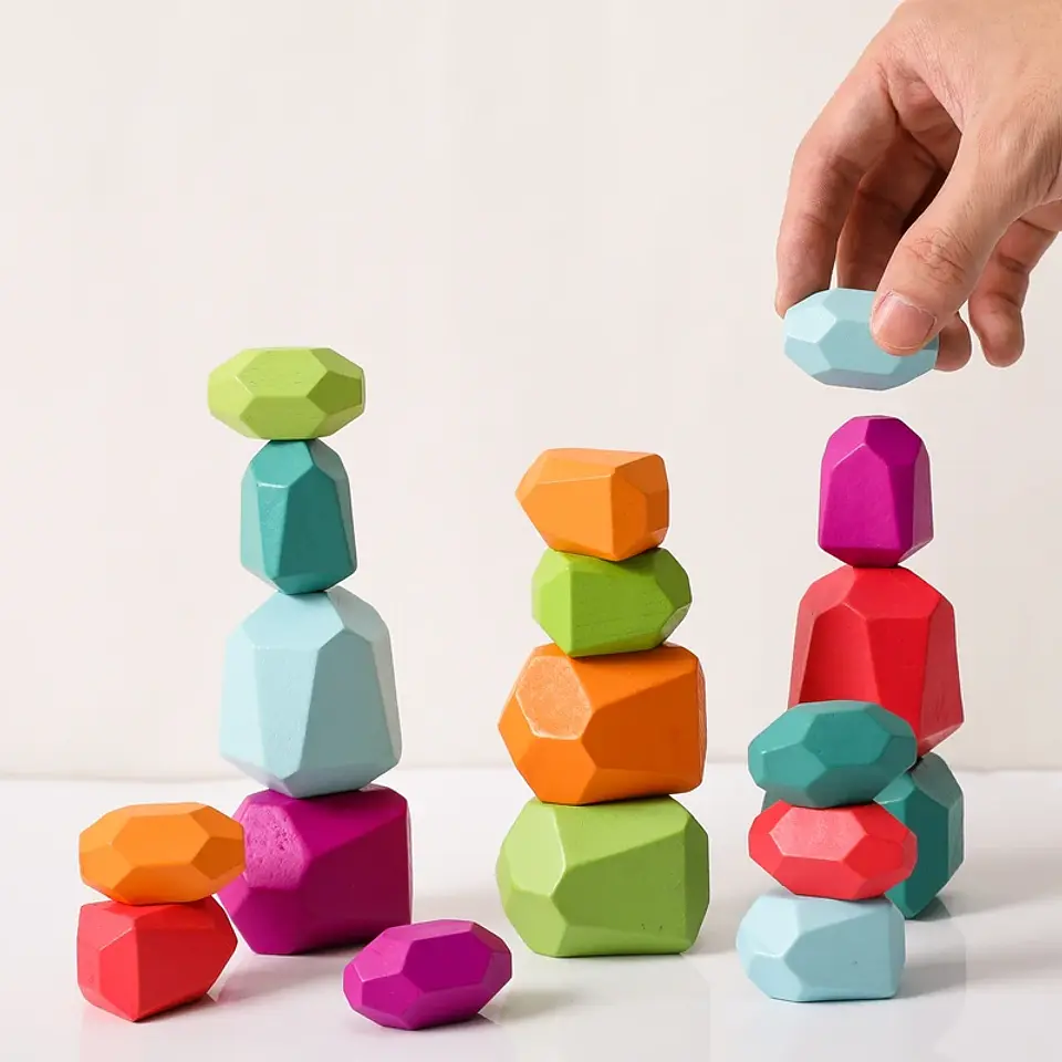 Rainbow Stone Stacking Set – Wooden Balancing Game 26