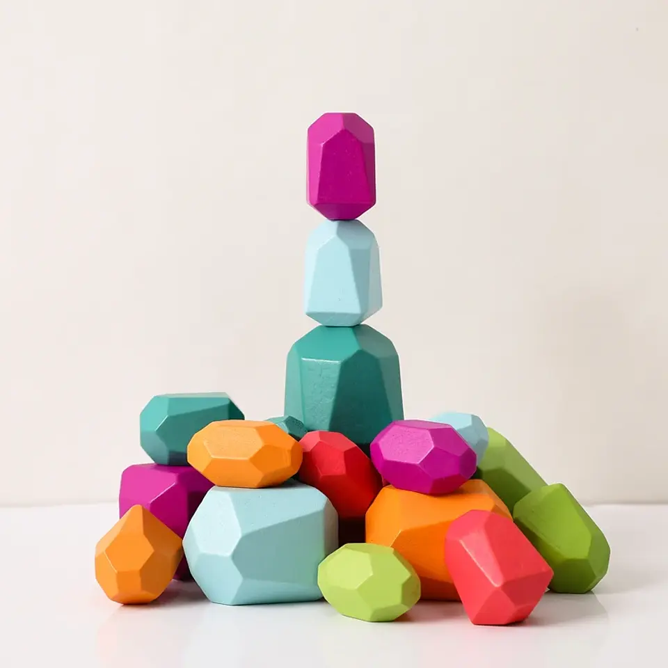Rainbow Stone Stacking Set – Wooden Balancing Game 30