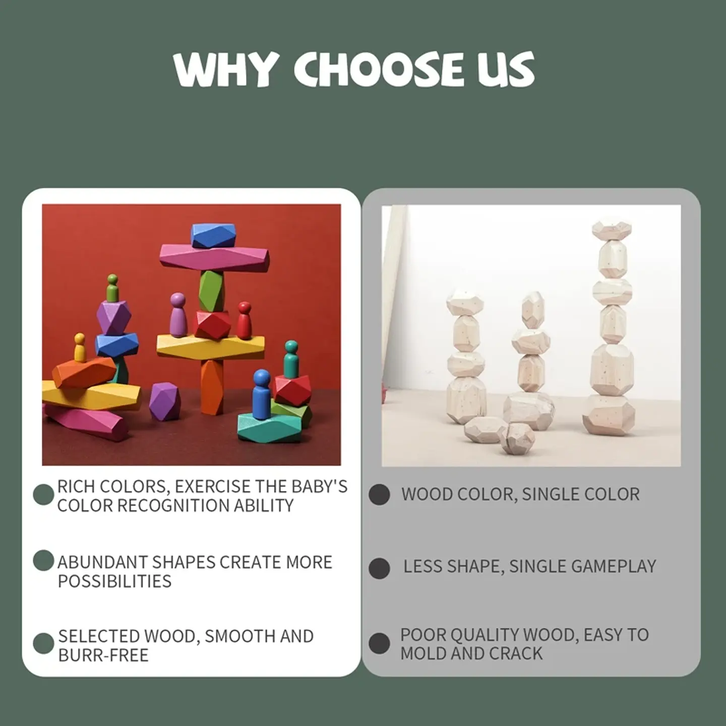 Rainbow Stone Stacking Set – Wooden Balancing Game 40