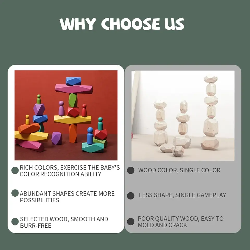 Rainbow Stone Stacking Set – Wooden Balancing Game 40