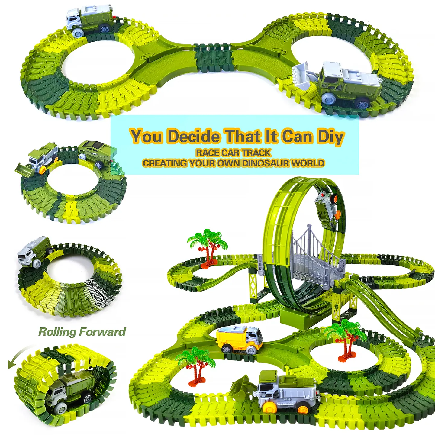 Dinosaur Racing Track Set – Flexible Climbing Rail 9