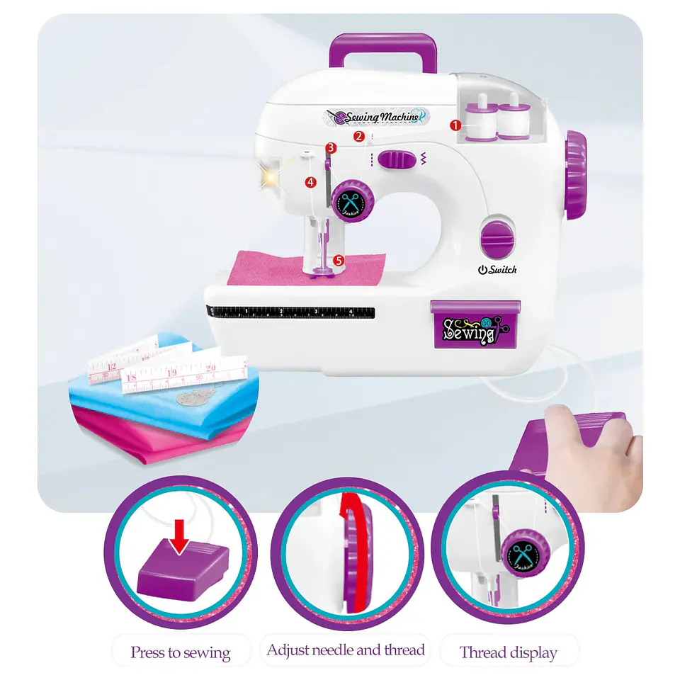 Toy Sewing Machine – Portable with Fabric 3