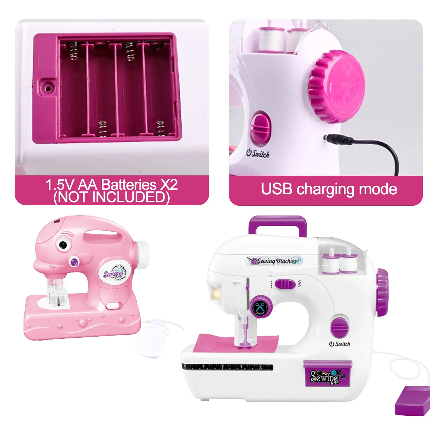 Toy Sewing Machine – Portable with Fabric 5